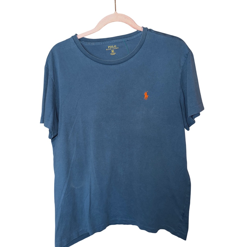 Polo Ralph Lauren T-Shirt Mens M Blue Excellent Short Sleeve Orange Pony Logo